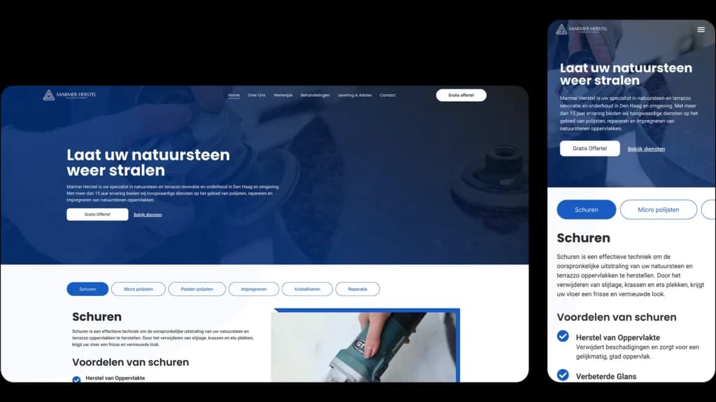 Marmer Herstel website case door Areza